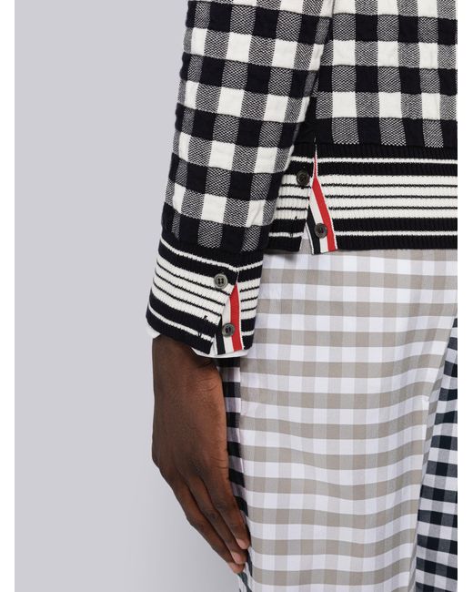 Thom Browne White 4-Bar Stripe Gingham-Check Cardigan for men