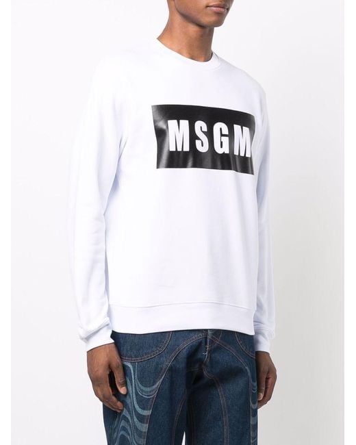 MSGM White Logo-Print Cotton Sweatshirt for men