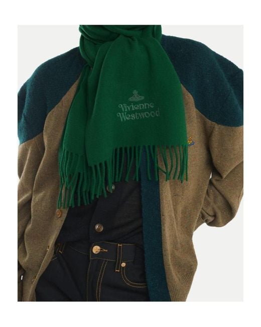 Vivienne Westwood Green Double-Sided Tassel Wool Scarf for men