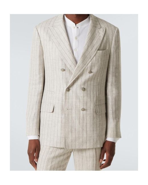 Brunello Cucinelli White Pinstripe Linen Suit for men