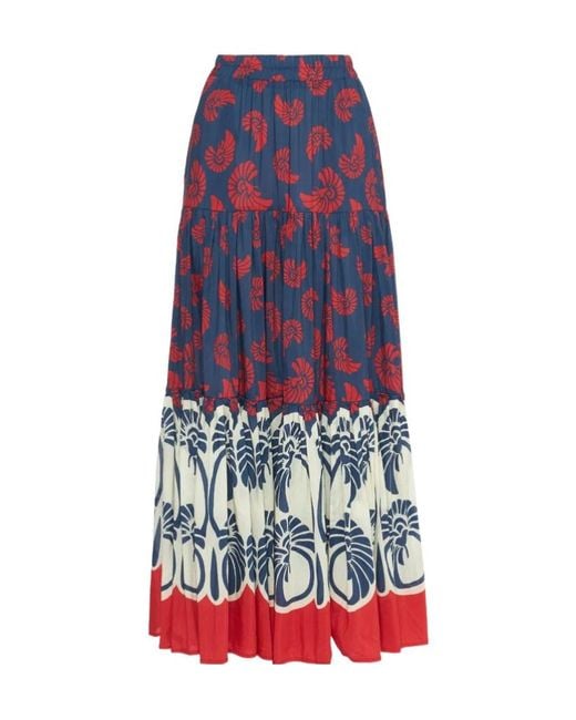 LaDoubleJ Blue Big Floral-Print Maxi Skirt