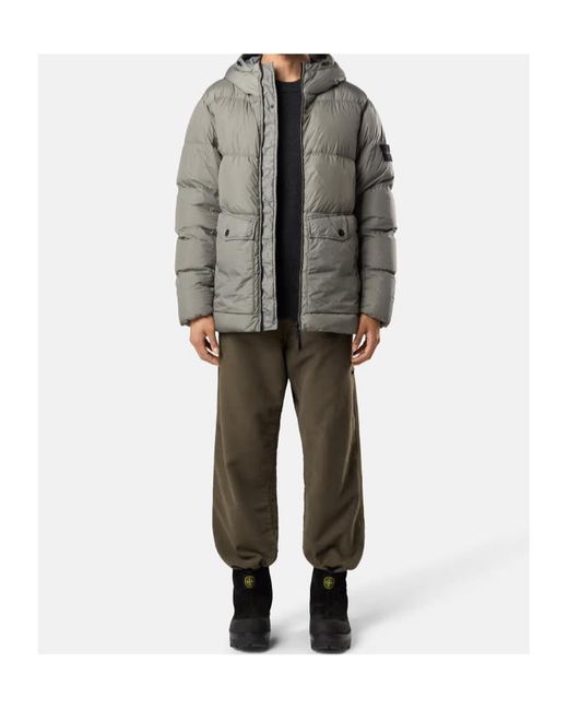 Stone Island Gray Logo Patch Zip-Up Hooded Jacket for men
