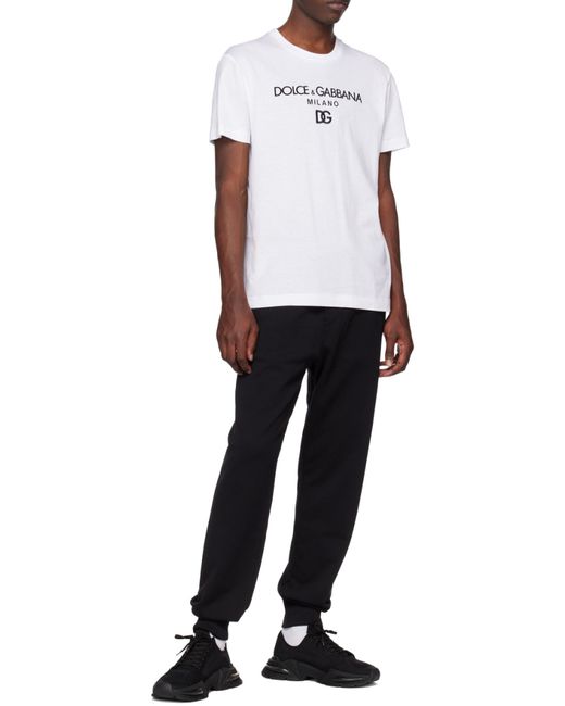 Dolce & Gabbana White Logo Embroidered Crewneck T-Shirt for men