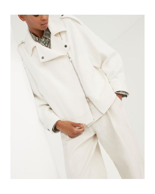 Brunello Cucinelli White High-Waist Straight-Leg Pants