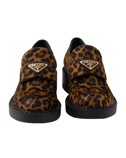Prada Brown Chocolate Printed Leather Loafers