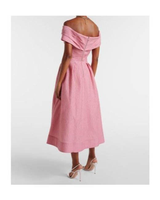 Rebecca Vallance Pink Adalyn Off-Shoulder Brocade Midi Dress