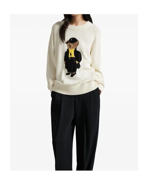 Polo Ralph Lauren White Polo Bear Intarsia-Knit Crewneck Jumper