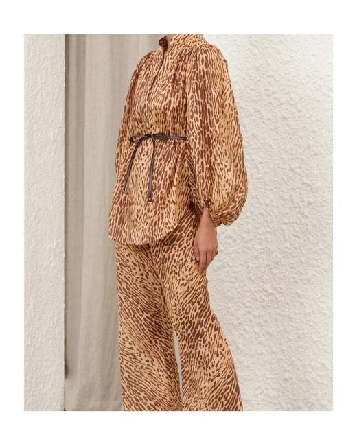 Zimmermann Brown Fluid Blouse With Animal Print