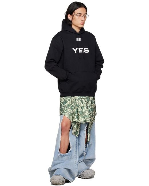 VTMNTS Black Yes No Printed Drawstring Hoodie for men