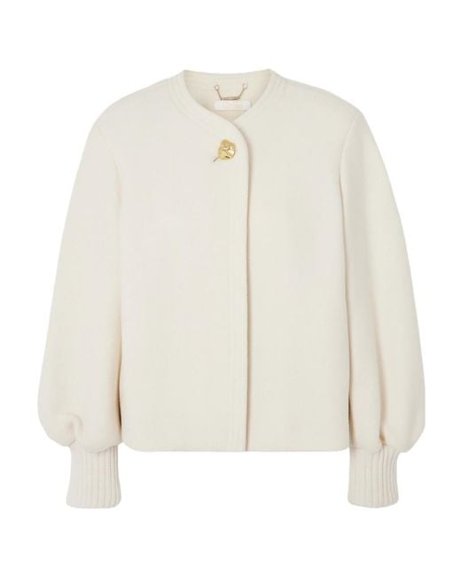 Chloé White Balloon-Sleeve Cropped Jacket