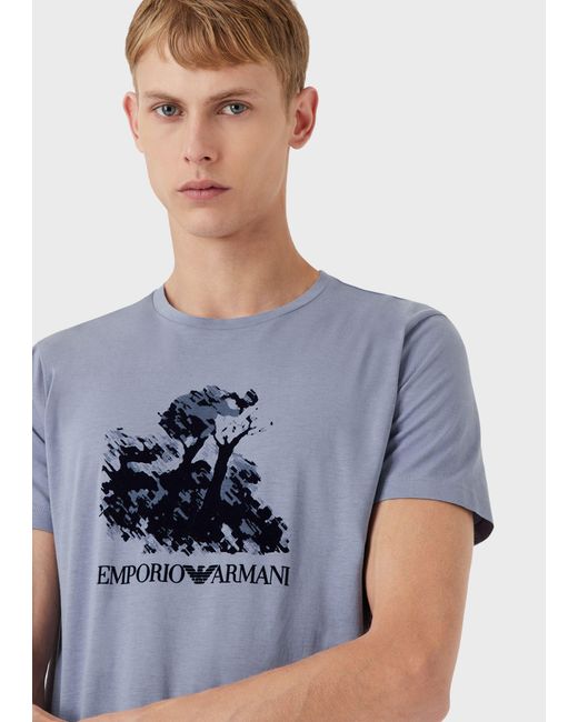 Emporio Armani Blue Printed T-Shirt With Round Neck for men