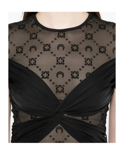 MARINE SERRE Black Draped Jersey Bodysuit