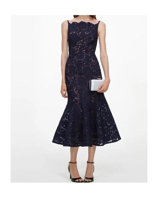 Self-Portrait Blue Spiral Lace Midi Dress
