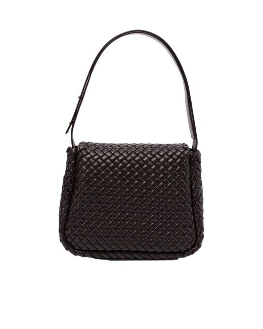 Bottega Veneta Black Cobble Intrecciato Foldover Top Shoulder Bag