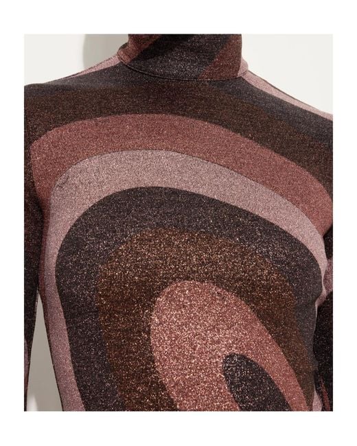 Emilio Pucci Brown Iride Print High-Neck Lurex Top