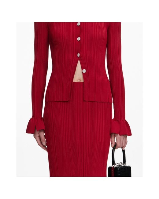 Self-Portrait Red Ruffled Midi Skirt