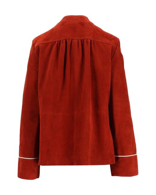 Forte_forte Red Contrast Piped Band Collar Jacket