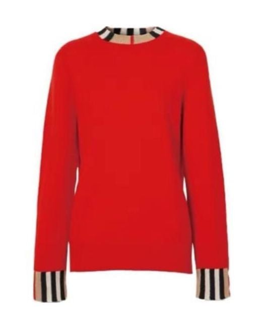 Burberry Red Striped Crew Neck Sweater