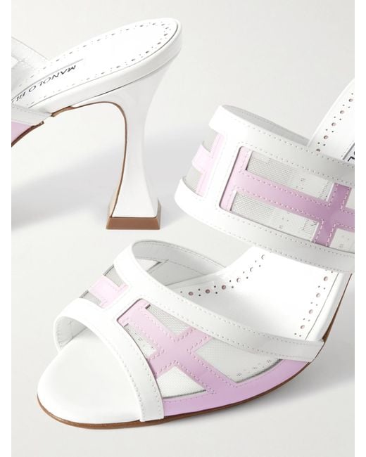 Manolo Blahnik White Two-Tone Patent-Leather Mules