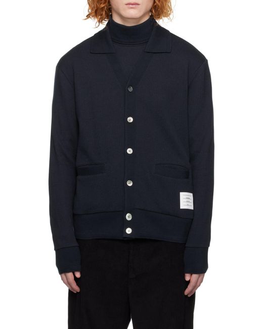 Thom Browne Blue Logo Patch Cardigan for men