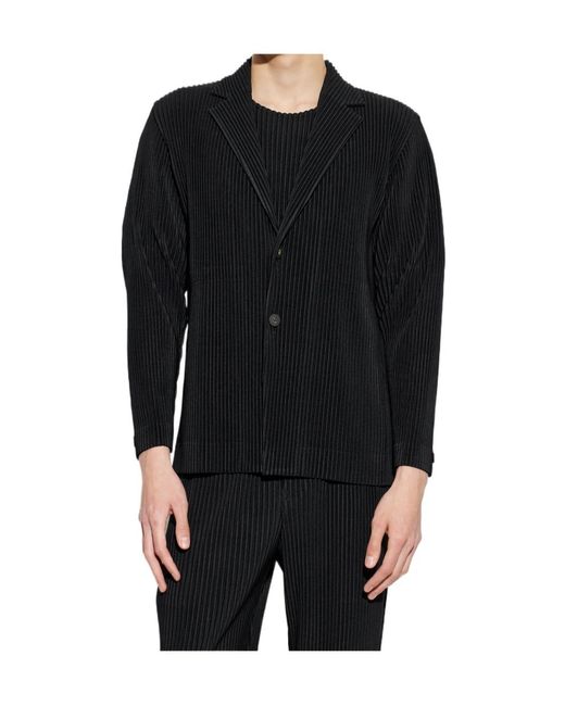Homme Plissé Issey Miyake Blue Plissé-Effect Notched-Lapel Jacket for men