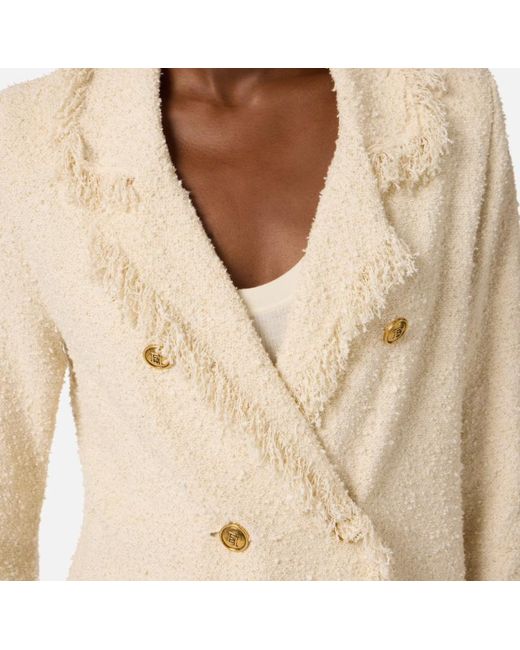 Elisabetta Franchi Natural Fringed Bouclé Knit Jacket