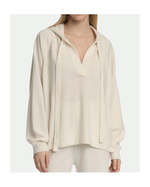 Malo White Cashmere V-Neck Hoodie