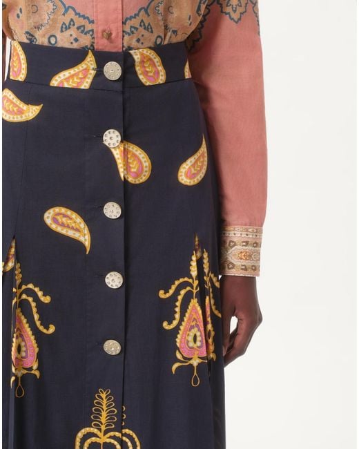 Valentino Blue Paisley-Print Maxi Skirt