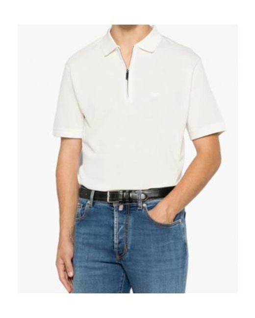 Emporio Armani White Quarter-Zip Logo-Patch Polo Shirt for men
