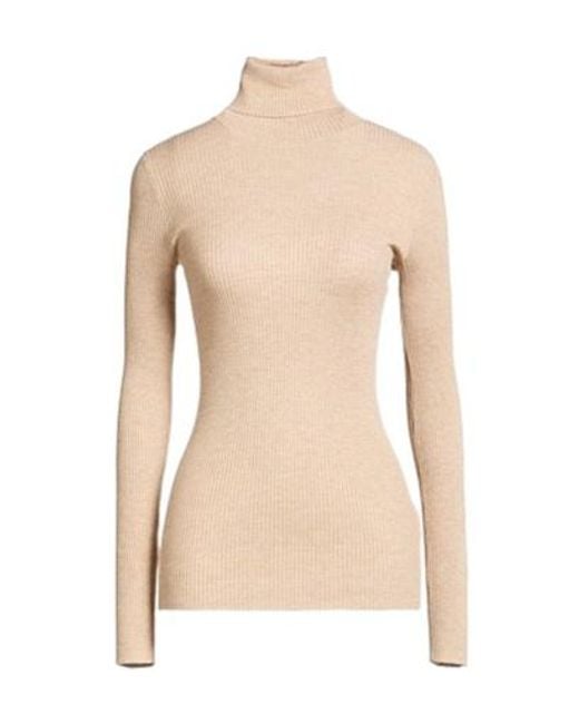 Brunello Cucinelli Natural Fitted Turtleneck Knit Sweater