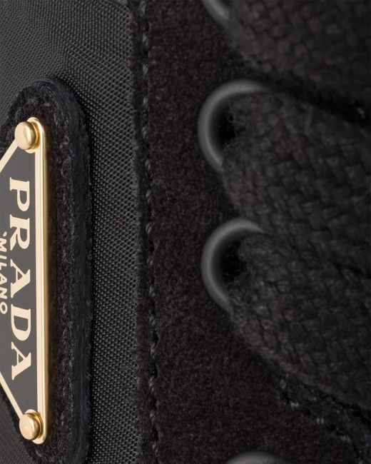 Prada Black Downtown Bold Re-Nylon And Suede Sneakers