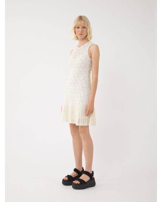 Chloé White Chloé Lace Detailed Flared Mini Dress