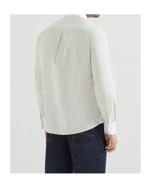 Brunello Cucinelli White Striped Shirt for men