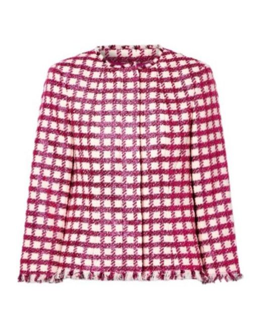 Oscar de la Renta Red Check Tweed Jacket