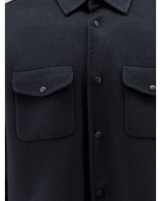 Aspesi Blue Snap-Button Overshirt Jacket for men