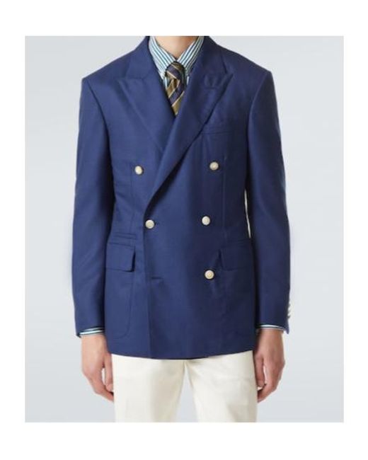 Dunhill Blue Double-Breasted Cashmere Blazer for men