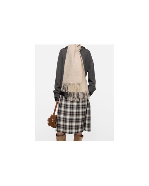 Acne White Logo Detail Fringed Scarf for men