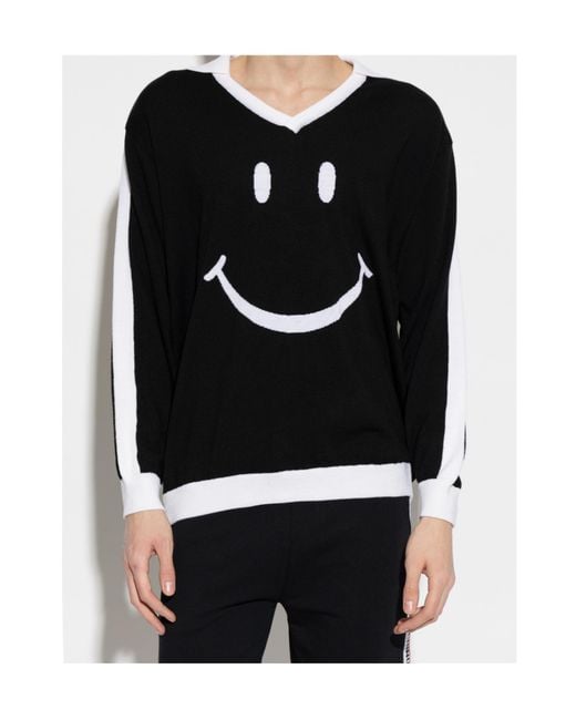 Moschino Black Smiley Intarsia Knitted Sweater for men