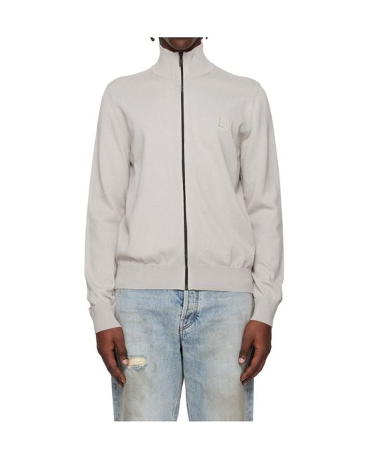 Boss Gray Logo-Patterned Knit Sweatshirt for men