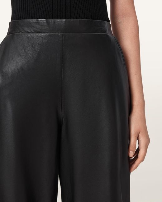 AllSaints Black Etta Elastic Waist Leather Pants