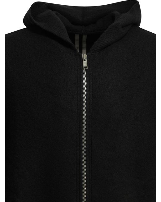 Rick Owens Black Long Sleeved Zip-Up Hoodie for men