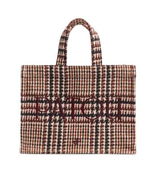 Patou Brown Logo-Embroidered Houndstooth Tote Bag