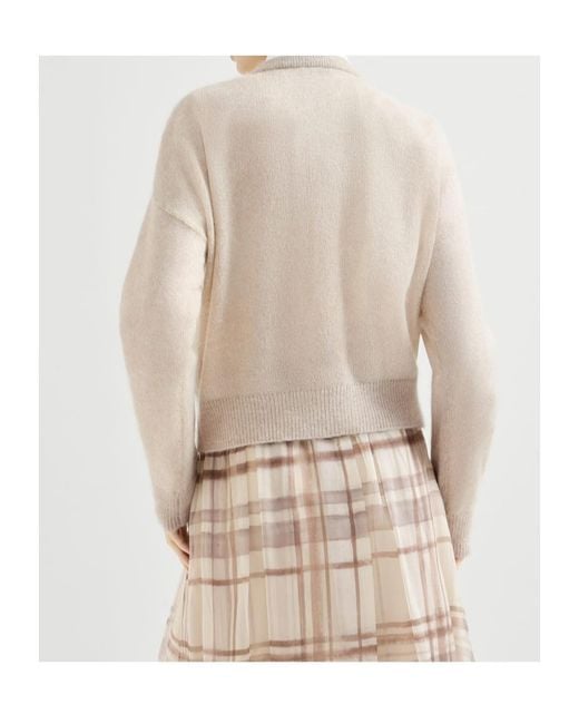 Brunello Cucinelli Natural Sparkling Mohair And Wool Cardigan With Monili