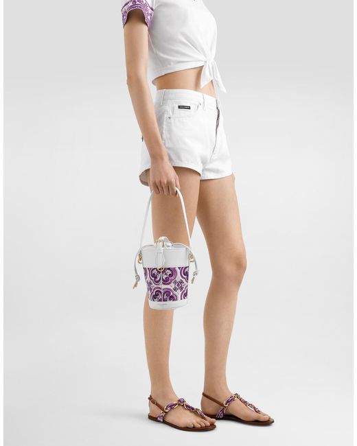 Dolce & Gabbana White Floral-Print Bucket Bag