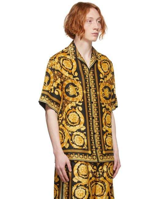 Versace Yellow Baroque '92 Silk Vacation Shirt for men