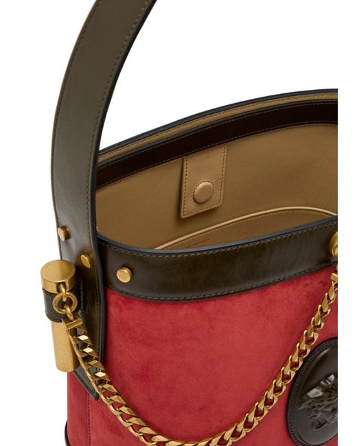 Versace Red Chain Small Leather And Suede Bucket Bag