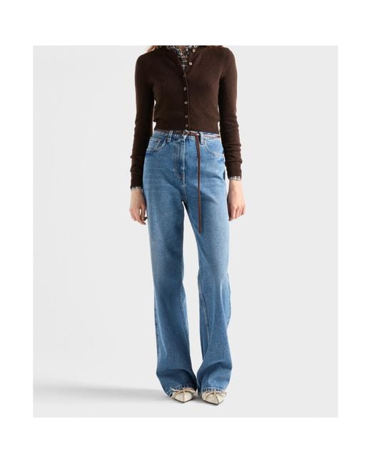 Prada Blue Triangle-Logo Flared Jeans