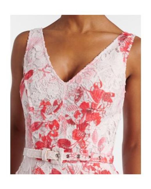 Monique Lhuillier Pink Belted Floral Midi Dress