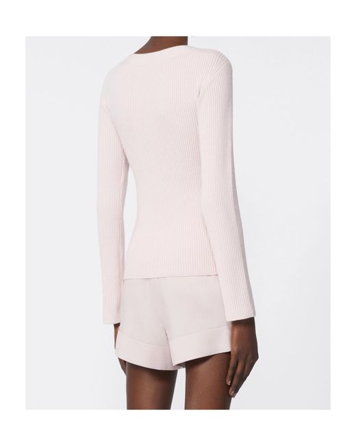 Max Mara Pink Wool-Blend Ribbed Cardigan