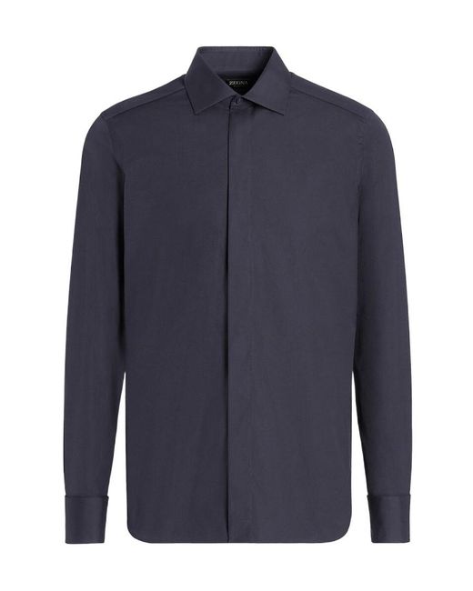 Zegna Blue Trofeo Long-Sleeved Shirt for men